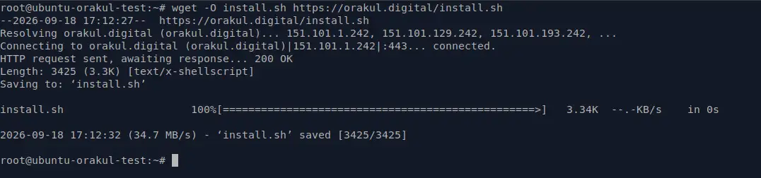 Скачивание install.sh командой wget
